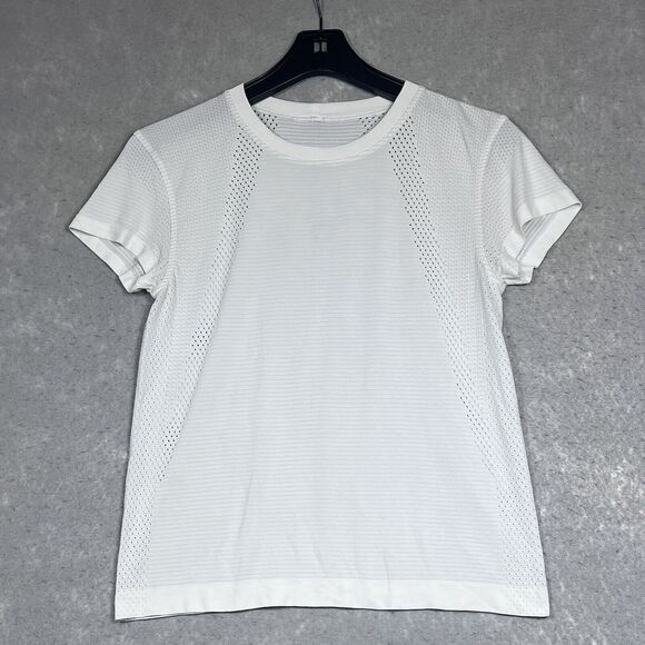 Lululemon Shirt Womens Size 6 White Short Sleeve Crew Neck Perforated Mesh Tee - Picture 1 of 12